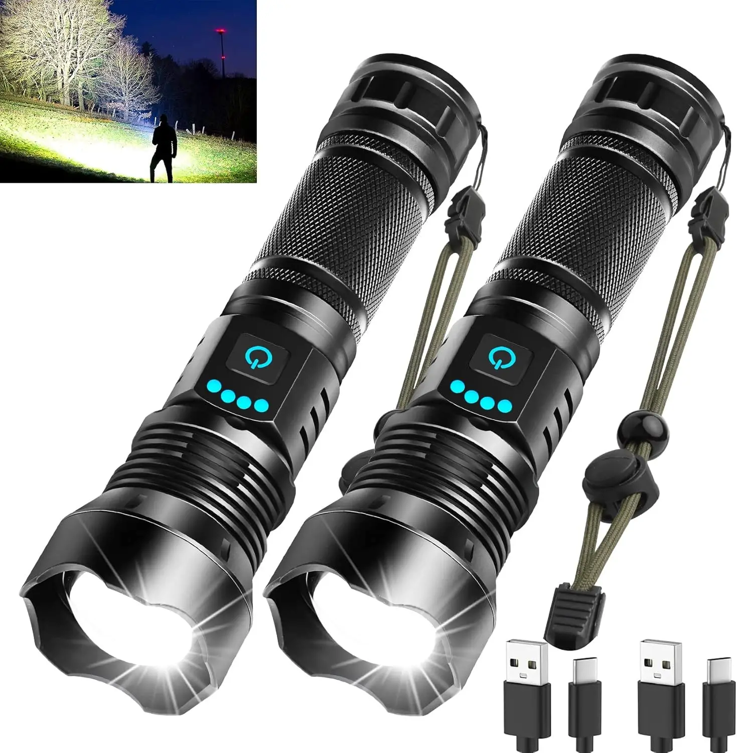 Rechargeable LED Flashlight High Lumens, 5 Modes Zoomable Waterproof for Camping Emergency