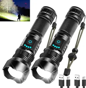 Rechargeable LED Flashlight High Lumens, 5 Modes Zoomable Waterproof for Camping Emergency