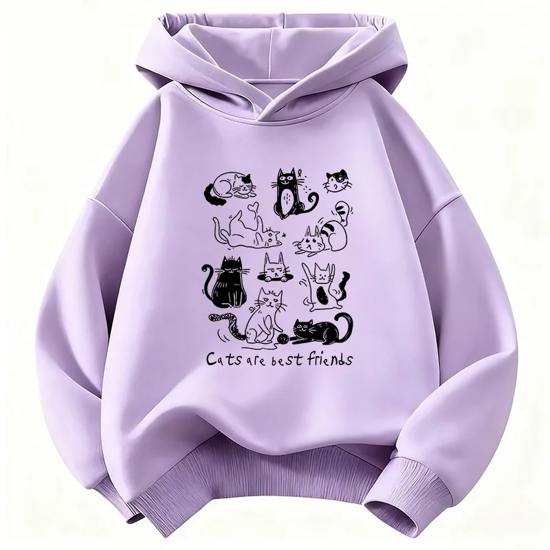 Vintage Cat Are Best Friends Cat Children's Hoodie Sweatshirt Cute Harajuku Hoody for Boys Girls Autumn Spring Casual Hoodies