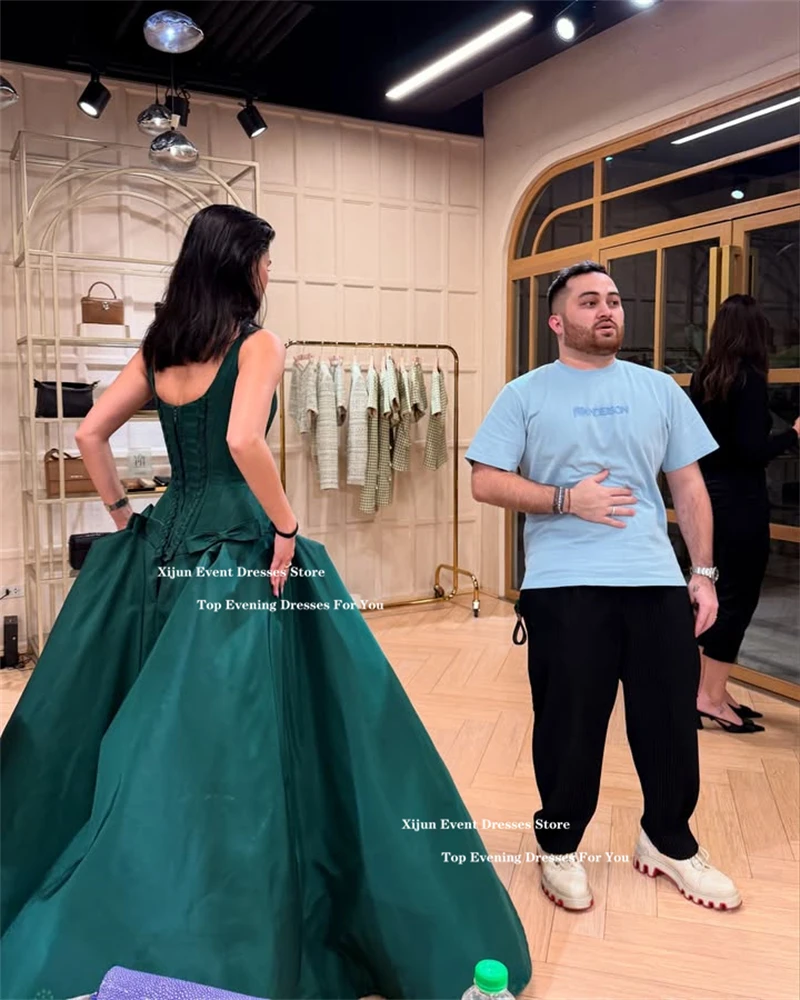 Xijun Green Luxury Satin Evening Dresses Sleeveless Bow Formal Long Prom Dresses Pleats Graduation Party Gowns 2025 Customized image 2