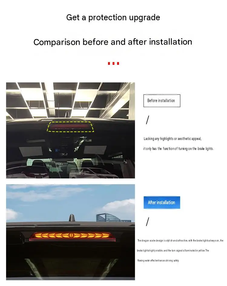 Car High Mount Brake Light for Toyota Alphard Vellfire 40 Series Dragon Scale Design Sequential Turn Signal ABS Rear Stop Lamp