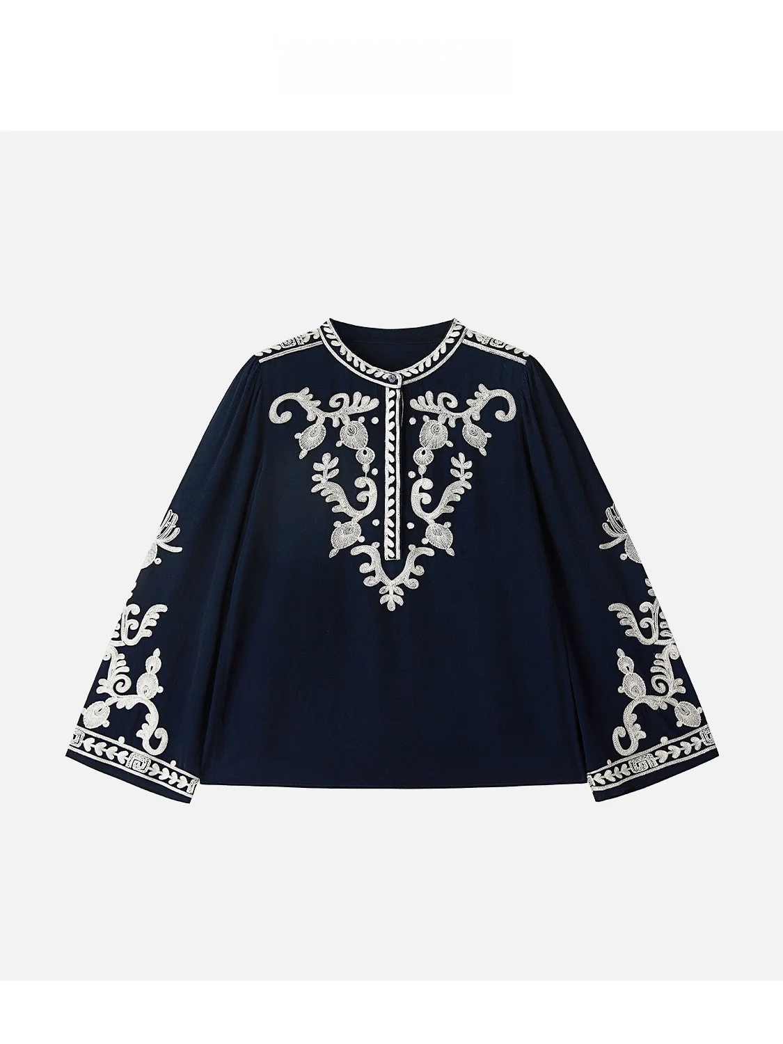 

New 2025 JINGJING2025 Tibet Flower Sea Heavy Embroidery Long Sve irt Ethnic Sle Thiened Velvet Fabric round Ne Bel...