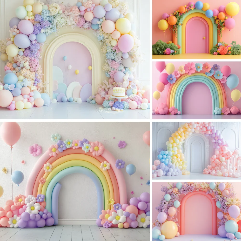 

Children Balloons Girl Birthday Party Cute Decoration Communion Backdrop Rainbow Cloud Backgrounds for Photographs Shooting