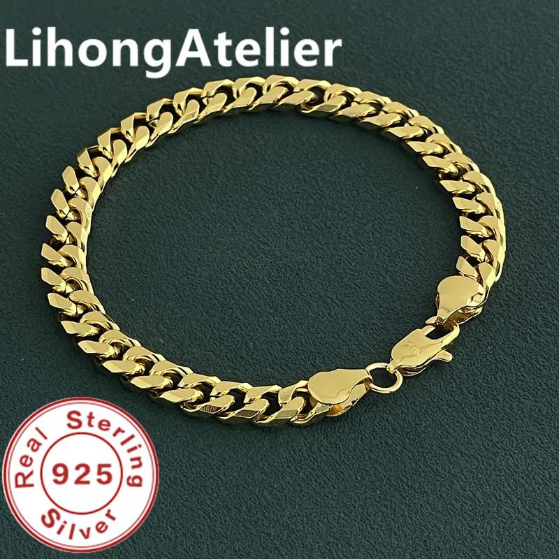 Classic 925 Sterling Silver Bracelet 6mm Cuban Sideways NK Bracelet Women Men Jewelry Gift