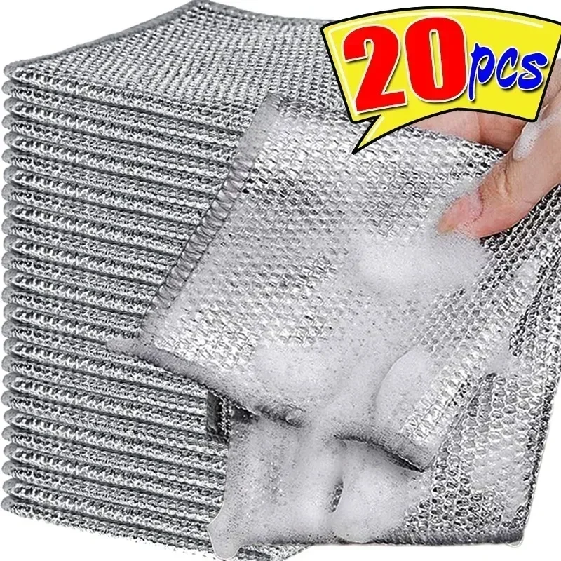 Magic Dishcloth Wire Cleaning Cloths Kitchen Silver Dish Pot Washing Cloth Towels Metal Steel Wire Rags for Kitchen 20x20cm