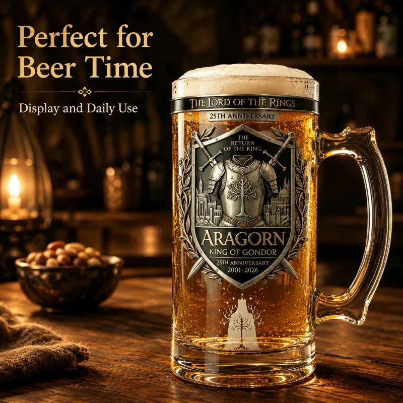 The Lord of the Rings Aragorn King of Gondor 25th Anniversary Beer Mug, LOTR The Return of the King Glass Stein, Home Decoration - view 6