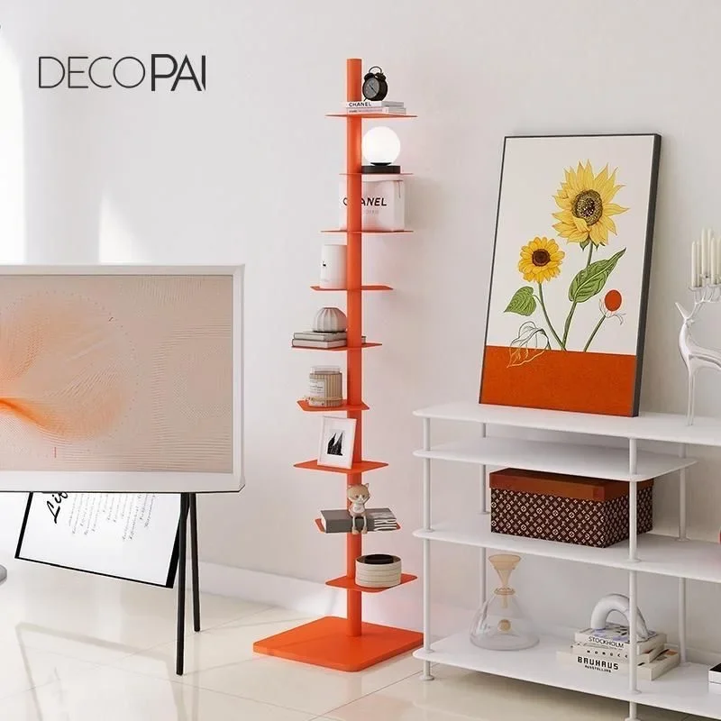 #Nordic Iron Rotating Bookshelf Multi-Layer Living Room Storage Floor Shelf Invisible Creative Display Home Decor Simple Design