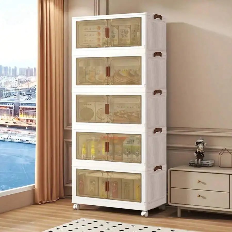 1/2/3/4/5layers Stackable Plastic Storage Boxes With Transparent Doors, Durable Foldable Design, Suitable For Kitchen And Home O