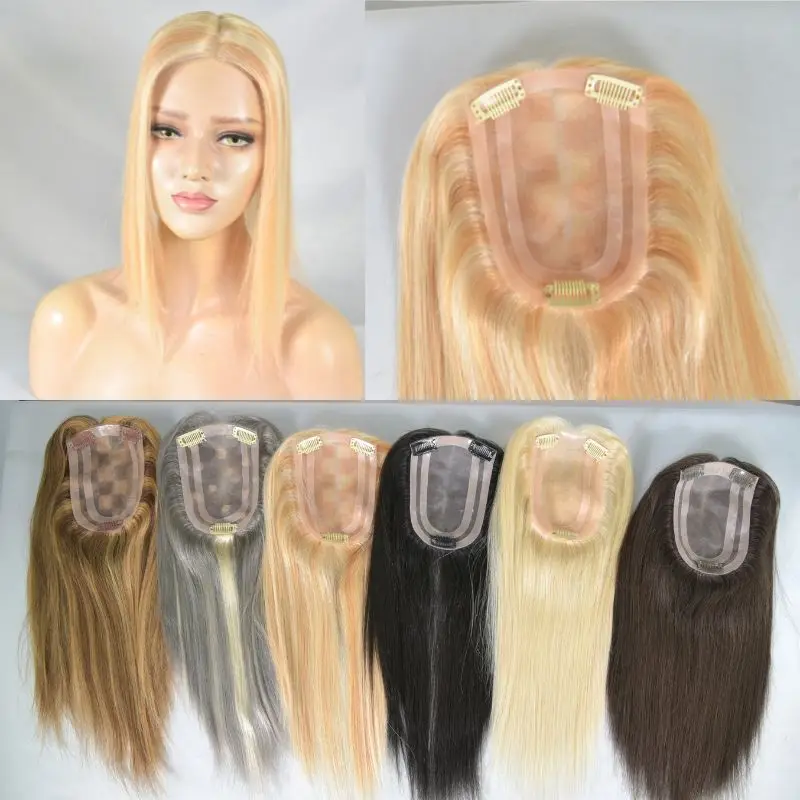 Pwigs 27AP613 #   14 Polegada mulher peruca de cabelo humano europeu para desbaste cabelo 4x6 Polegada base renda francesa com clipe do plutônio no cabelo topper