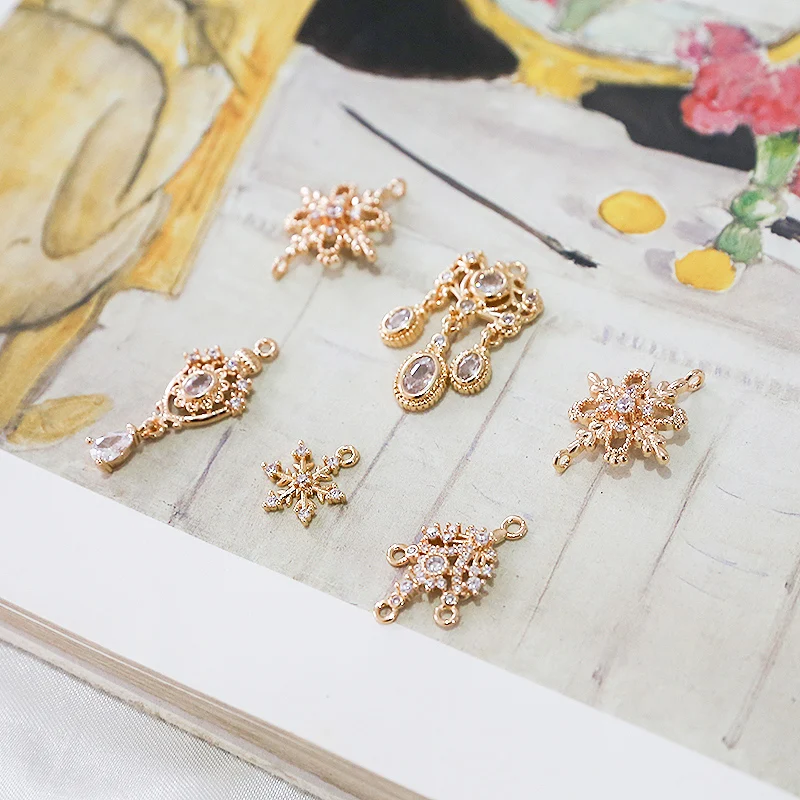 1pcs Encrusted Zircon Palace Style Color-preserving Pendant Snowflake Diy Handmade Jewelry Earrings Necklace Material Charms
