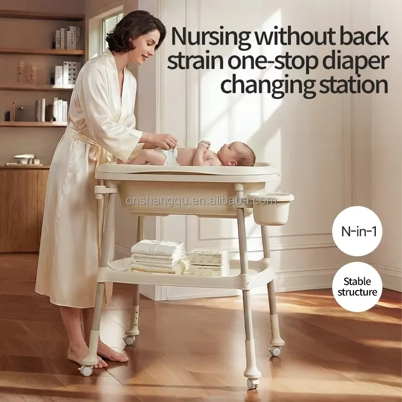 Multifunctional newborn portable folding baby bath changing table