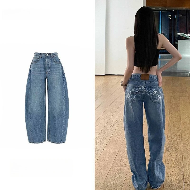 

Готические синие джинсы с бриллиантами для женщин, уличные винтажные мешковатые джинсы в стиле Харадзюку в стиле хип-хоп, женские повседневные джинсы с высокой талией, брюки