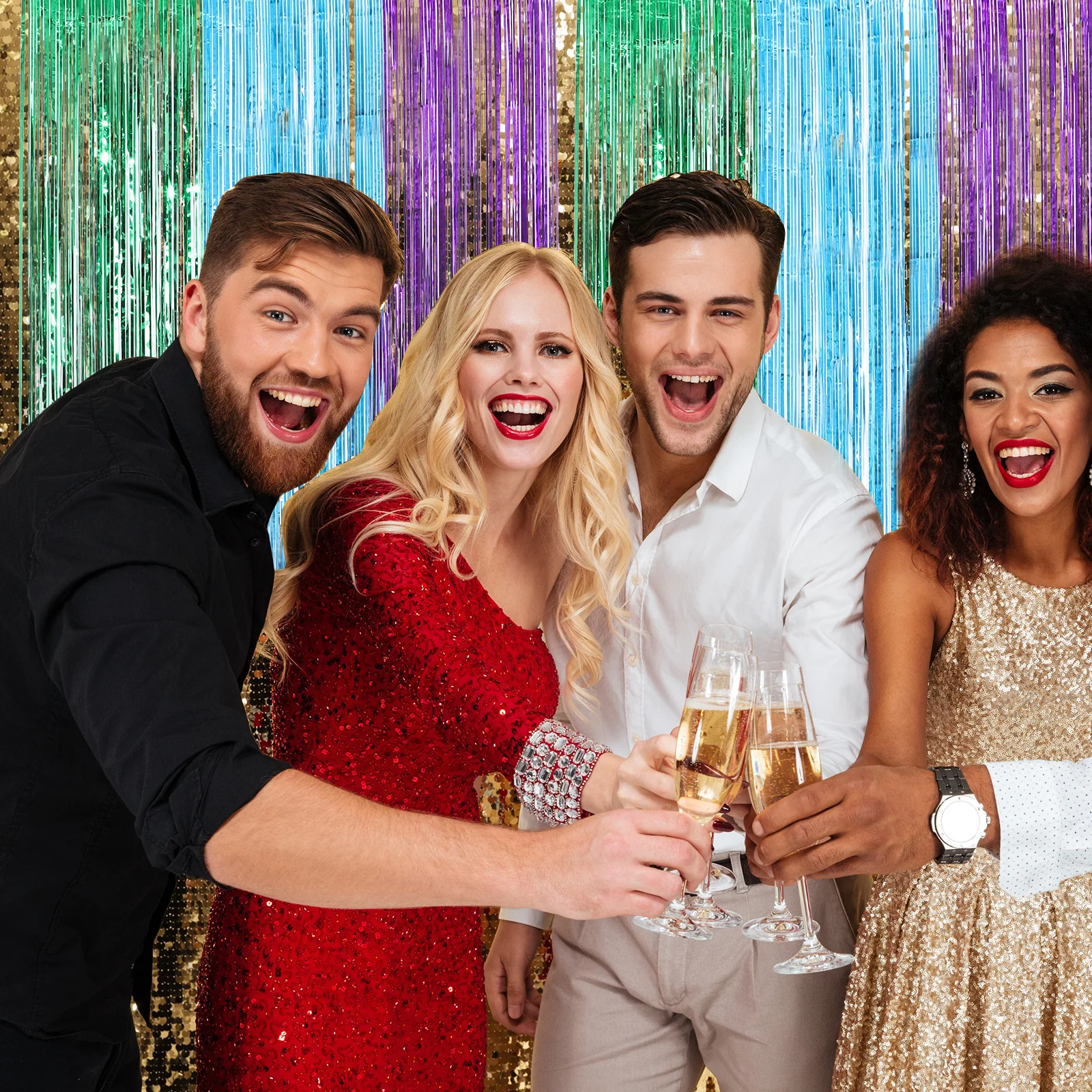 

Fringe Curtain Door Streamers Metallic Tinsel Party Decorations Bachelorette Birthday Supplies Shiny Vertical Stripe Design