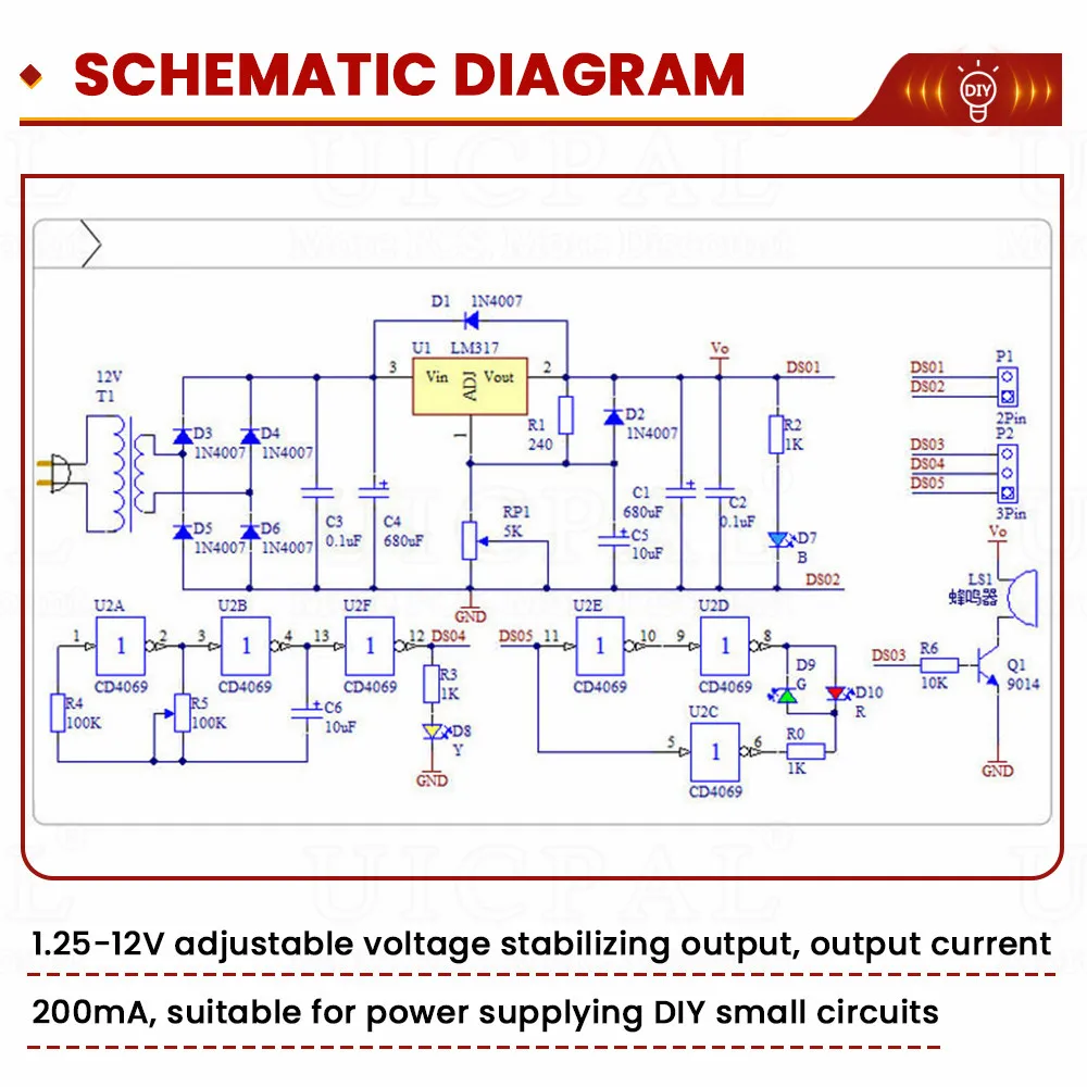 DIY LM317 Adjustable Regulated Voltage 220V to 1.25V-12.5V Step-down Power Supply Module Learning DIY Electronic Kit