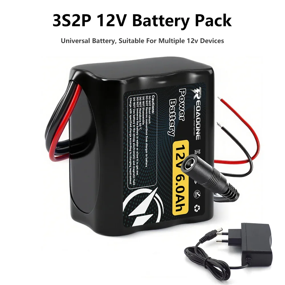 Powerful 12V 6000mAh Lithium Rechargeable Battery with Built-in BMS for RC Car, CCTV Camera, LED Light, Solar Panel