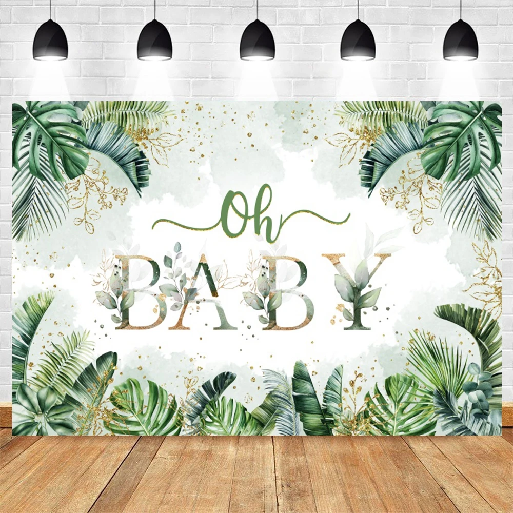 أوه استحمام الطفل خلفية الوليد الاطفال 1st حفلة عيد ميلاد أوراق خضراء الأزهار كعكة سحق التصوير الدعائم خلفية لافتات