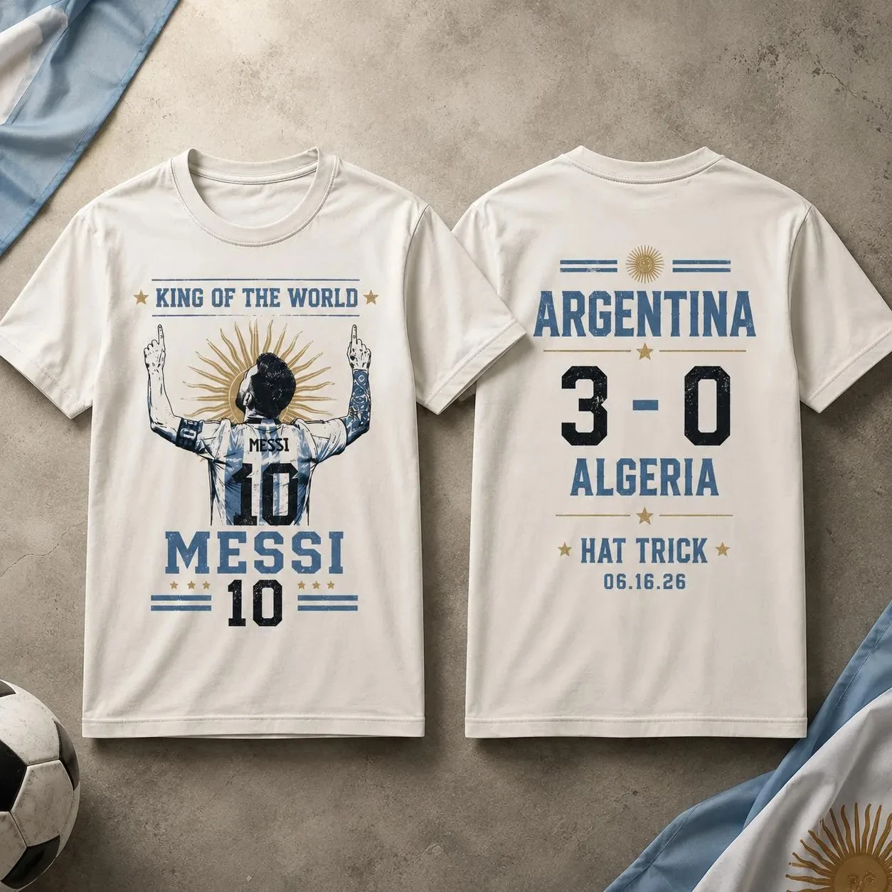 Argentina 3-0 Algeria. Leonardo Messi Scored A Hat-trick. Football Fans' T-shirts Gift for Fans. Suitable for Both Men and Women