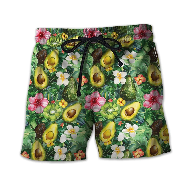 New In Avocado Graphic Beach Shorts For Men Fashion Summer 3D Fruit Printed Kids Short Pants Casual Loose Vacation Swim Trunks