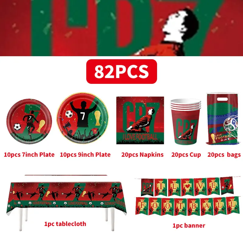 Neueste CR7 Geburtstagsdekoration Fußball-Superstar Party-Zubehör Fußball-Ballons-Set Tischdecke Teller Becher Hintergrund Deko-Geschenke – Detail 32