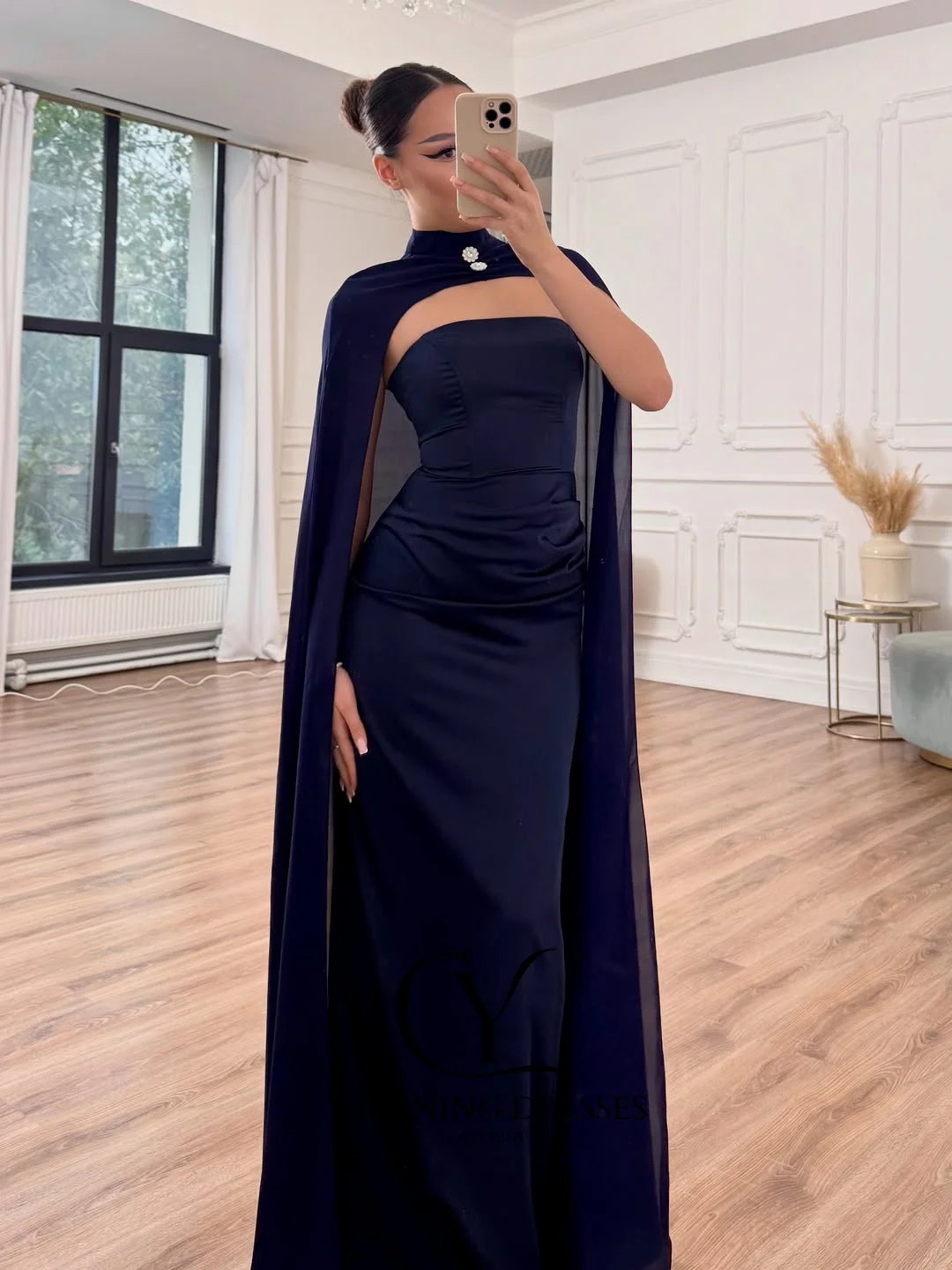 CUYUN без бретелек длиной до пола, вечерние платья с высоким воротником, элегантная шаль, длинное платье для выпускного вечера, платья для торжественных мероприятий по индивидуальному заказу