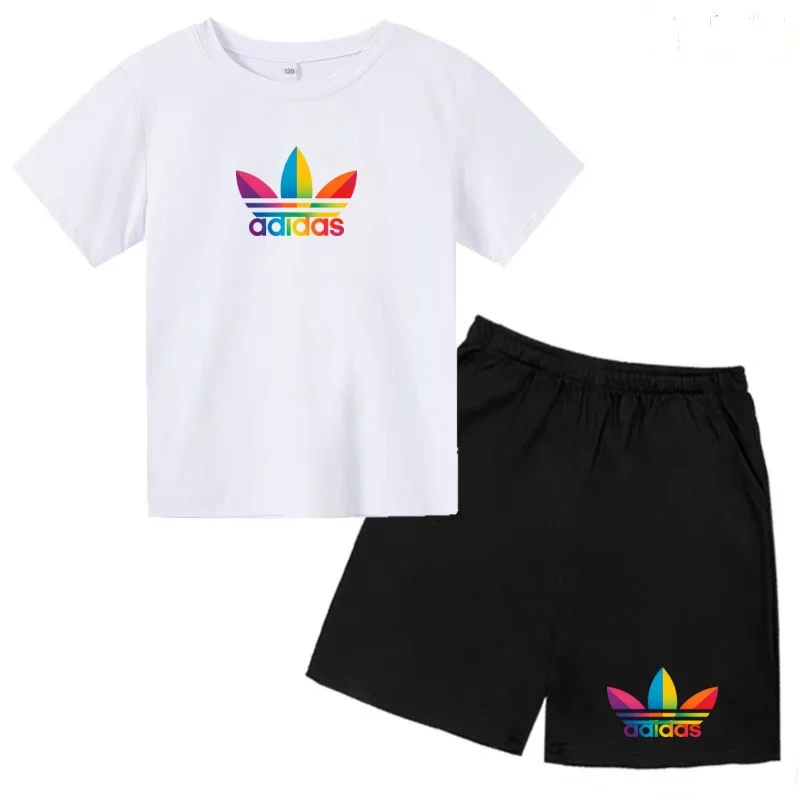Sommer-T-Shirts für Kinder im Alter von 3-12 Jahren, Sportbekleidung für Jungen und Mädchen, Kurzarm + kurze Hosen. Marken-Set – Detail 7