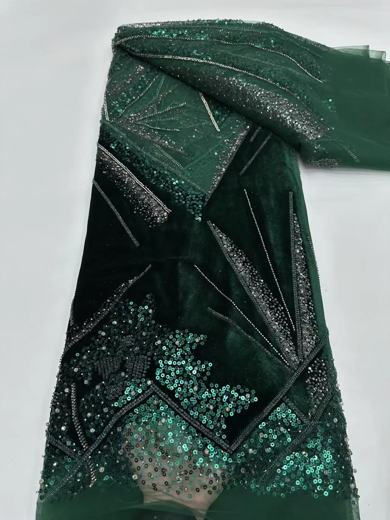 

African Velvet 3D Beads Sequins Mesh Lace Fabric 5Yards Embroidery for Women Wedding Party Dresses Fabric