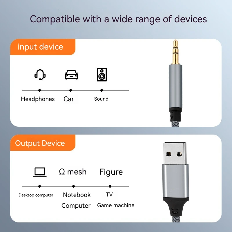 Cable de Audio Usb a 3,5mm, adaptador auxiliar macho a macho, conexión a tarjeta de sonido, 1M, 1,5 M, 2M, 3M