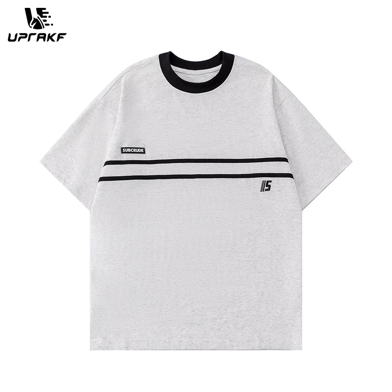 

UPRAKF T Shirts Loose Streetwear Letter Print Short Sleeve Cotton Tee Casual Round Neck Summer Solid Color Sports Style