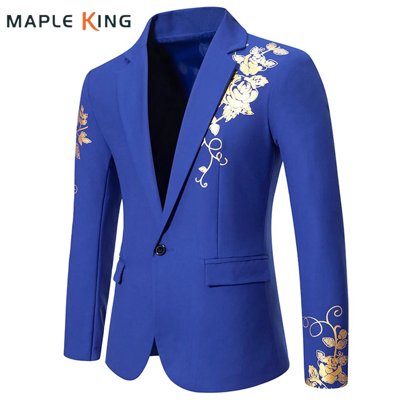 Men\'s Paisley Floral Gold Bronzing Printed Blazer Luxury Evening Prom Dress 2024 Suits Formal Jackets for Men Costume Homme Coat