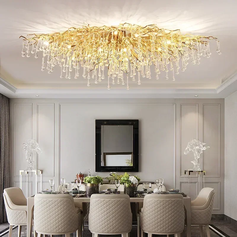 Modern Crystal LED Chandeliers Nordic Gold Sliver Luxury Ceiling Lamp for Living Room Kitchen Hotel Hall Indoor Decor FIxture
