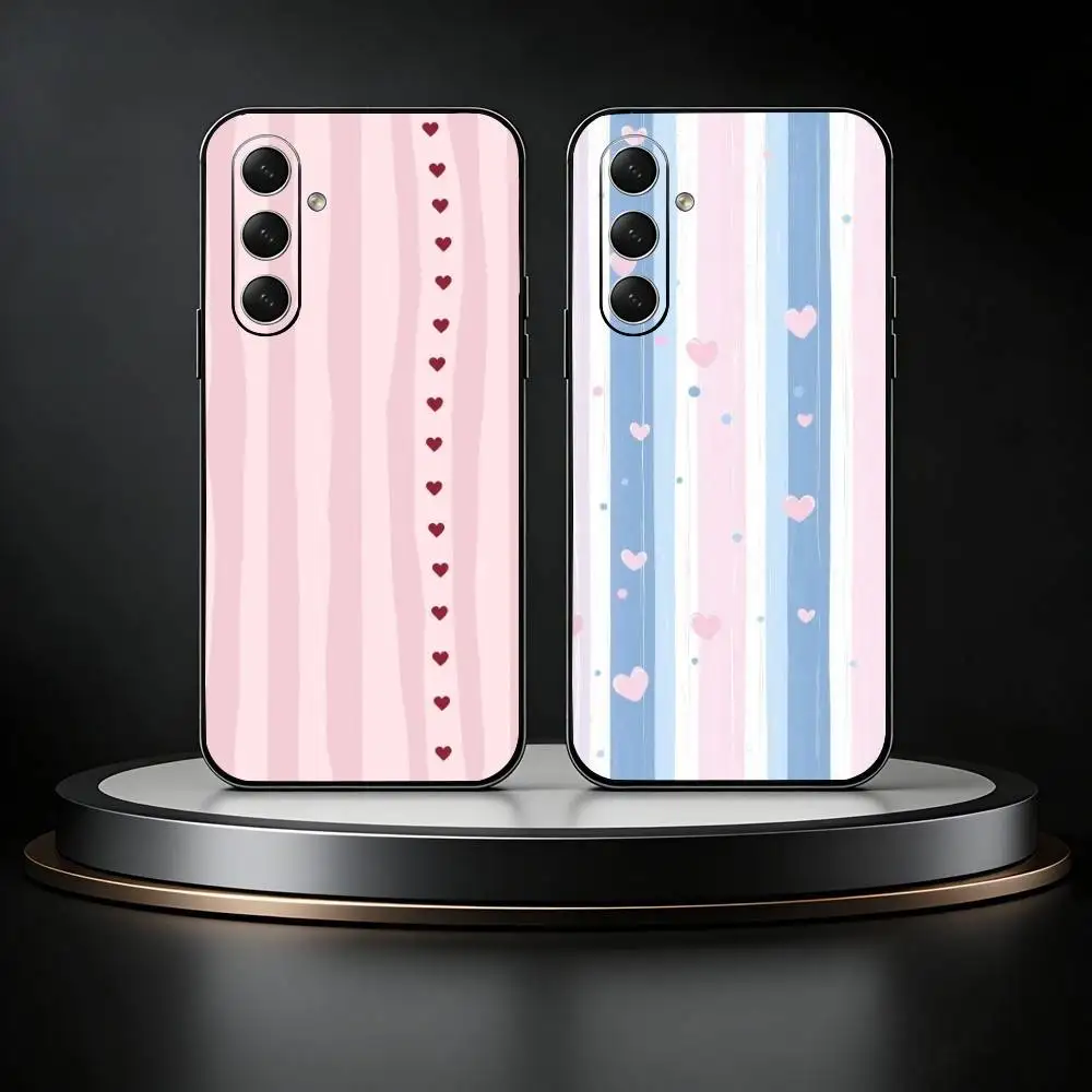 

Striped Heart Art Phone Case For Samsung Galaxy A73,21,22,32,71,53,52,51,80,5G Soft Black Cover