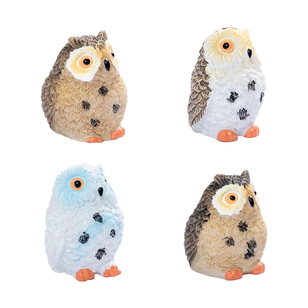 4Pcs Moss Micro Landscape Creative Green Plant Gift Resin Open Footed Owl Decorative Ornaments