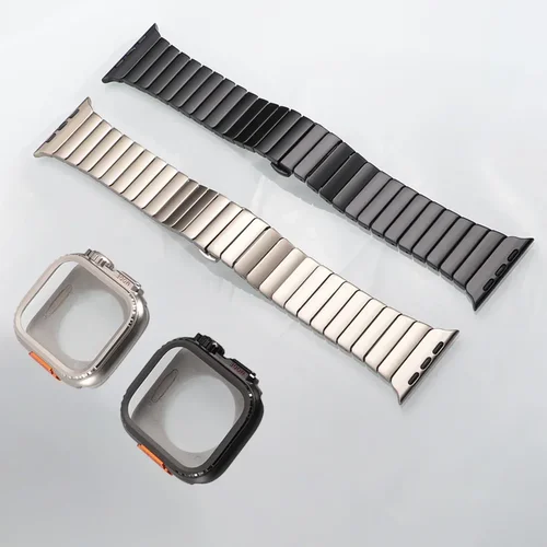 Imagen 2 del producto Caja de Metal + correa para Apple Watch Band Series Ultra 2 10 9 8 7 6 SE 5 carcasa protectora de acero inoxidable para Iwatch 46 49mm 45 44mm