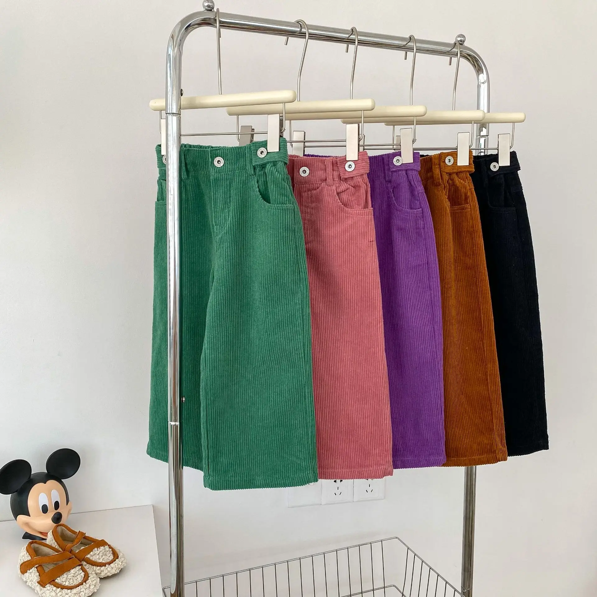 Autumn Fashion Kids Corduroy Casual Pants Boy Baby All-match Loose Pockets Wide Leg Pants Girl Children Cotton Solid Trousers