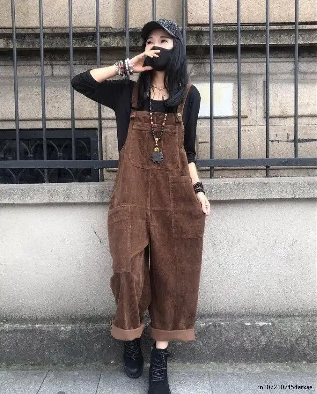 

Cool Vintage Corduroy Jumpsuits Women's Autumn Pants 2023 Casual Suspender Wide Leg Playsuits Rompers Trousers