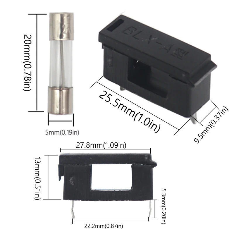 【30PCS】BLX-A 5*20MM BLACK GLASS FUSE HOLDER 5*20 Insurance Tube Socket Fuseholder for 5X20MM  PCB BOARD
