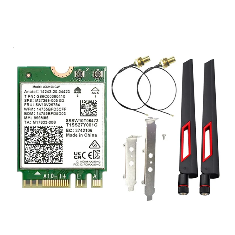 

Exquisite-AX210NGW 6E Card + 10Dbi Антенна 2,4G/5G/6Ghz Трехдиапазонный Bluetooth 5,3 Wi-Fi адаптер 5374 Мбит/с Беспроводная сетевая карта для ноутбука