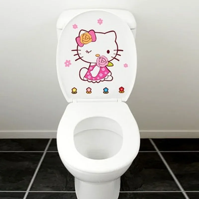 Hello Kitty Cartoon Toilet Stickers Cute Animation PVC WaterProof Wall Sticker Fashion Decal Bathroom Toilet Frigerator Decorate