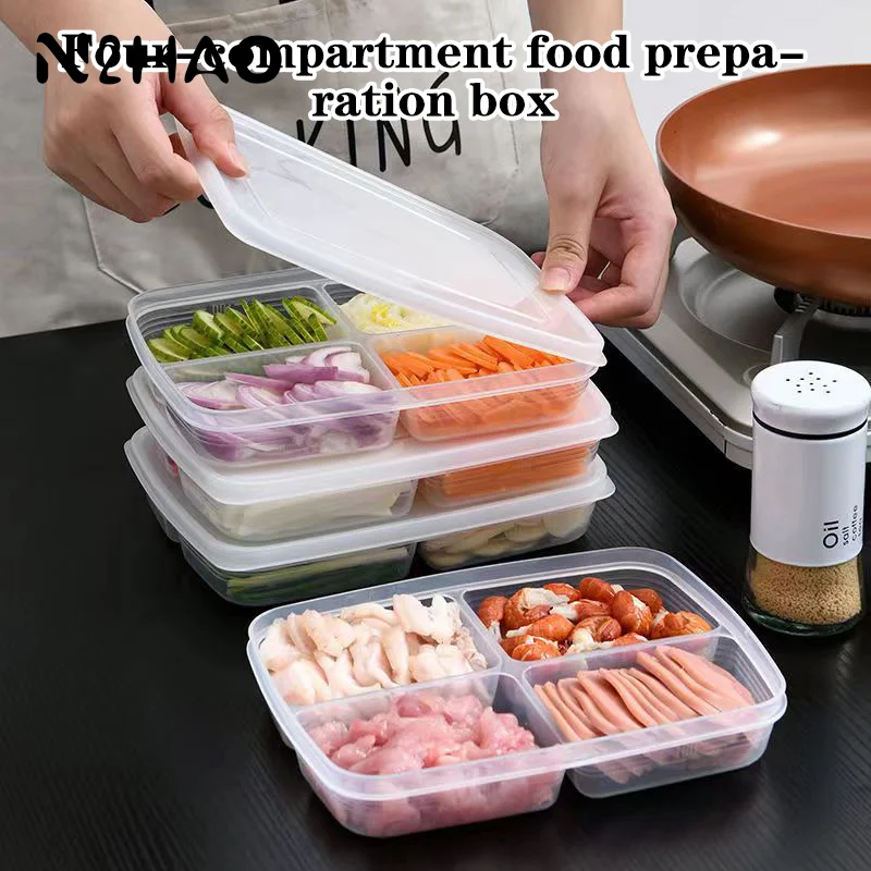 4 Grids Food Fruit Storage Box Portable Compartment Refrigerator Freezer Organizers Sub-Packed Meat Onion Ginger Clear Crisper