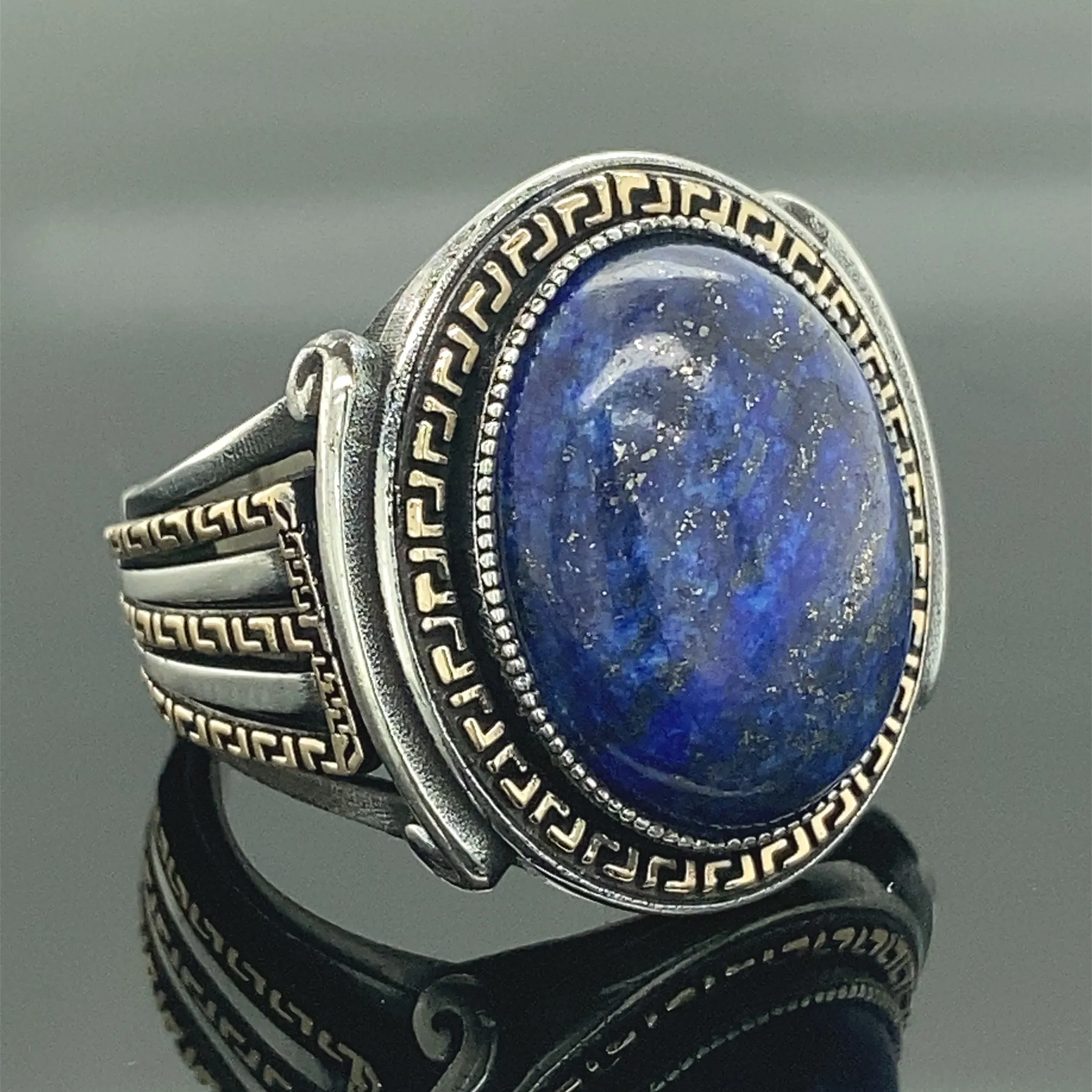 

Lapis Lazuli Men Ring , Blue Lapis Ring , Ottoman Style Oval Ring , Turkısh Handmade Ring , 925k Sterling Silver Ring