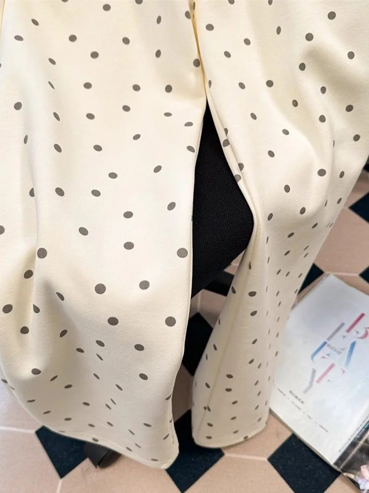 Mode Dot doux jambe large pantalon femmes mignon dessin animé broderie pantalon coréen Chic automne taille haute femme ample pantalon décontracté nouveau