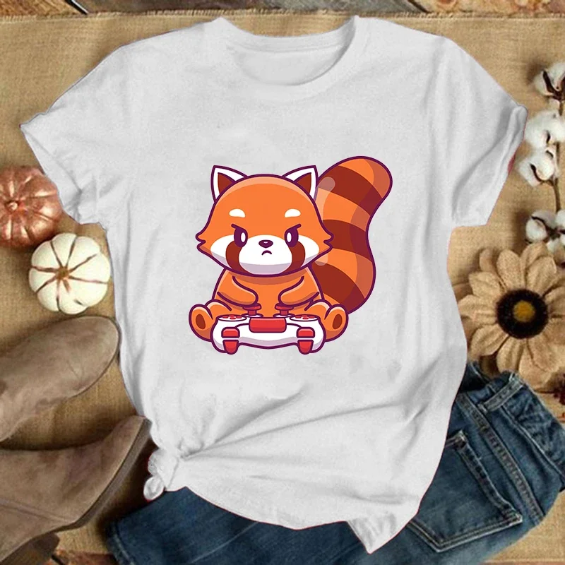 (Premium T-shirt)Red Panda Games T-Shirt Women Fashion Harajuku T Shirt Summer Cool Short Sleeve Hip Hop Top Tee