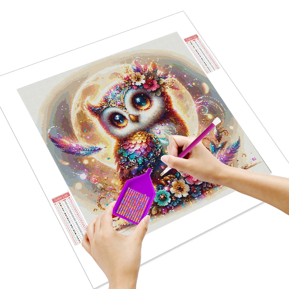 Huacan 5D DIY Diamond Painting Owl Flower Diamond Mosaic Animal New Collection Picture Of Rhinestones