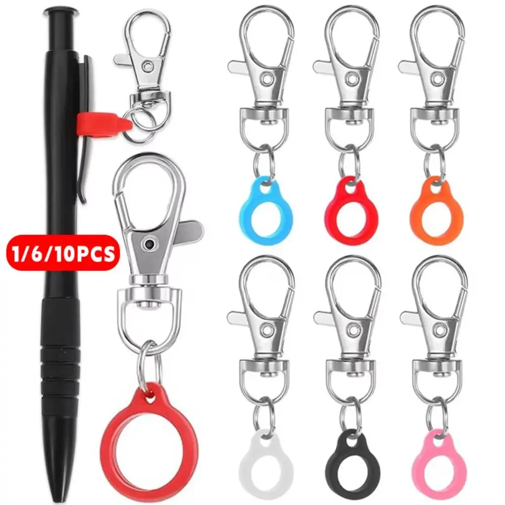 1/6/10PCS Silicone Lobster Clasp Pen Holder Anti Lost Key Ring With Lobster Clasp Pen Clip Nurse Badge Accessories Multi-Color