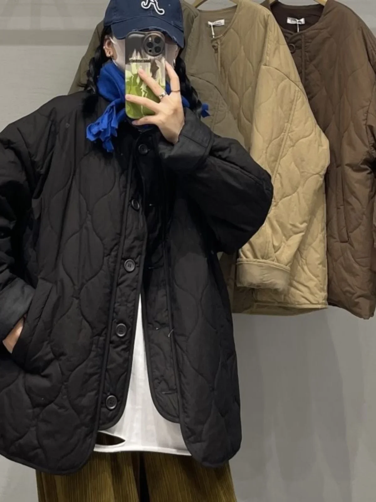 

Хлопковая куртка в стиле ретро с ромбовидным узором, женское свободное легкое теплое пальто, винтажное пальто с длинными рукавами и круглым вырезом на одной пуговице