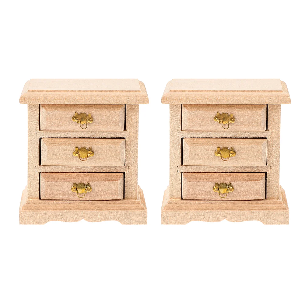 2 peças mesa de cabeceira para casa de bonecas decoração em miniatura armário de bonecas de madeira cáqui