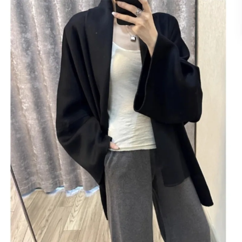 High-end Full Wool Black Double-sided Wool Coats
