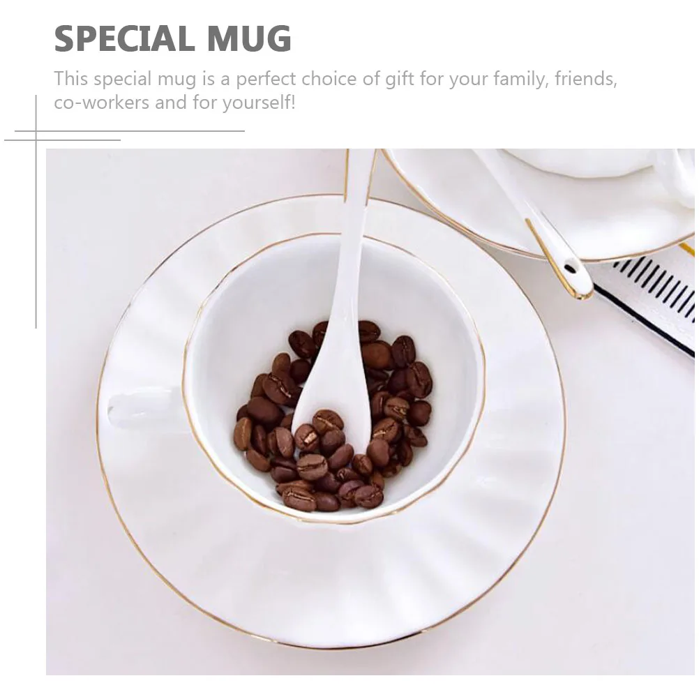 

1Set Porcelain Coffee Cup and Saucer Set Creative Retro Tableware Ideal Gift for Family Friends Daily Use White
