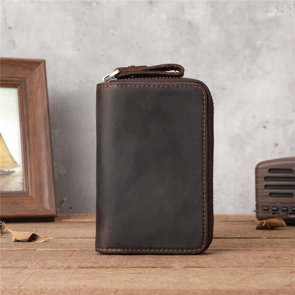 

Универсальный чехол для ключей из натуральной кожи, органайзер на пояс с 6 крючками и молнией, вместительный, для дома, автомобиля и путешествий