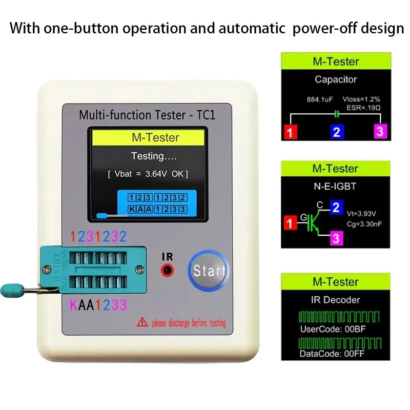 2024 New LCR TC1 1.8 Inch TFT LCD Display Multimeter Transistor Tester Diode Triode Capacitor Resistor Test Meter